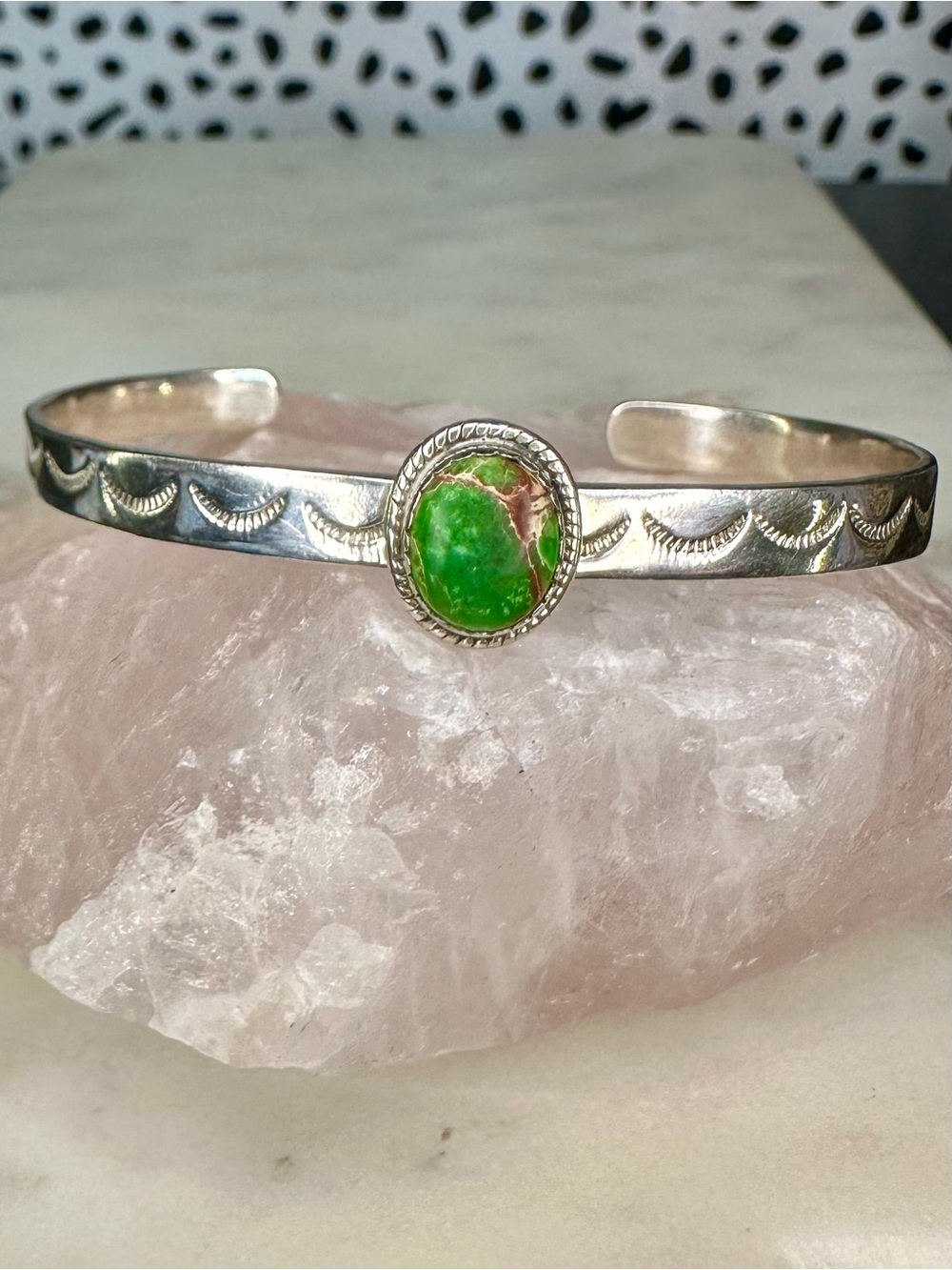 Sterling Silver Sonoran Gold Turquoise Stone Stamped Cuff Bracelet 925 - Picture 6 of 8
